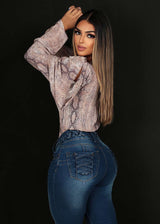 MX JEANS Butt Lift High Waist Dark Skinny Jeans w Lace Up Design