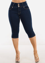 Butt Lift High Waist Dark Denim Capris