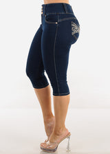 Butt Lift High Waist Dark Denim Capris