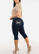 Butt Lift High Waist Dark Denim Capris