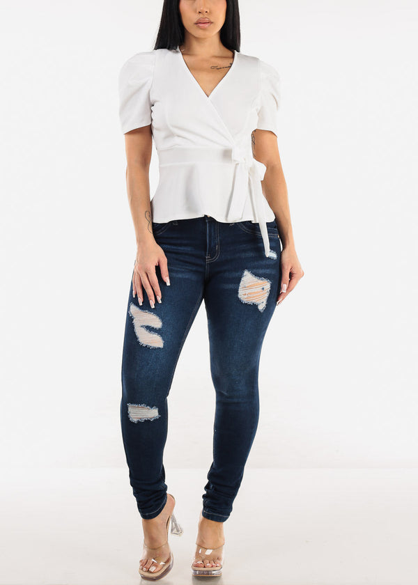 Butt Lift Super High Waist Ripped Dark Skinny Jeans