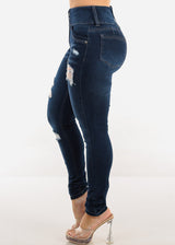 Butt Lift Super High Waist Ripped Dark Skinny Jeans