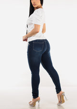 Butt Lift Super High Waist Ripped Dark Skinny Jeans