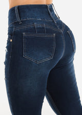 Butt Lift Super High Waist Ripped Dark Skinny Jeans