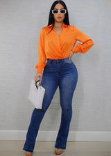 Super High Waist Stretch Bootcut Jeans Med Blue