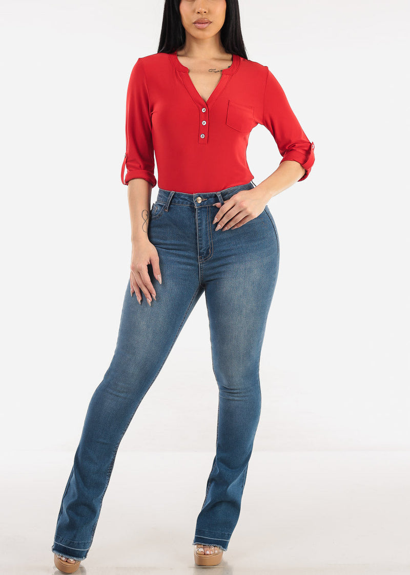 Super High Waist Stretch Bootcut Jeans Med Blue