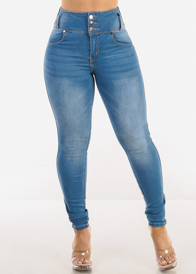 Butt Lift Super High Waist Skinny Jeans Med Blue
