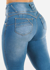 Butt Lift Super High Waist Skinny Jeans Med Blue