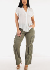 High Waist Hyper Stretch Straight Wide Leg Cargo Pants Olive