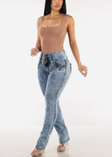 MX JEANS Butt Lift Mid Rise Acid Wash Bootcut Jeans