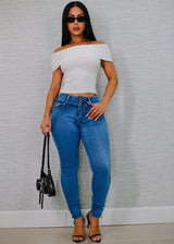 Butt Lift Mid Rise Stretch Skinny Jeans Teal