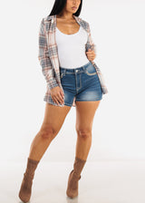 Embroidered High Waist Stretch Denim Shorts Light Blue