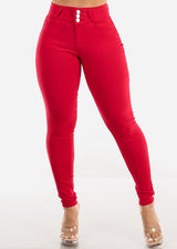 High Waist Butt Lift Levanta Cola Red Jeggings