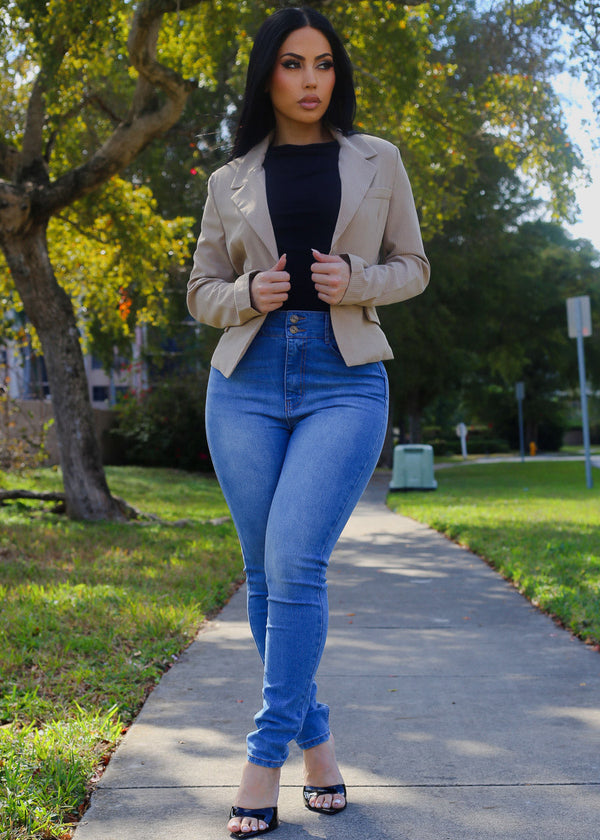 Super High Waist Stretch Skinny Jeans Light Blue