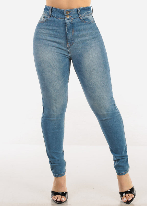 Super High Waist Stretch Skinny Jeans Light Blue