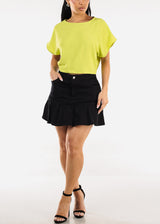 High Waist Ruffle Denim Mini Skirt Black