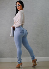 MX JEANS Butt Lifting Light Blue Braided Pocket Skinny Jeans