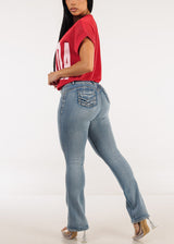 Butt Lift Mid Rise Stretch Bootcut Jeans Acid Wash