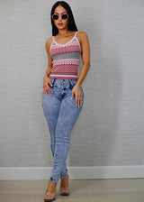 MX JEANS Mid Rise Butt Lifting Acid Wash Skinny Jeans