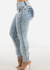 MX JEANS Mid Rise Butt Lifting Acid Wash Skinny Jeans