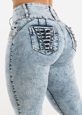 MX JEANS Mid Rise Butt Lifting Acid Wash Skinny Jeans