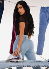 Butt Lifting High Waist Cut Out Skinny Jeans Light Blue