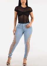 Butt Lifting High Waist Cut Out Skinny Jeans Light Blue