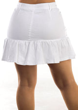 High Waist Ruffle Denim Mini Skirt White