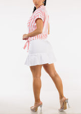 High Waist Ruffle Denim Mini Skirt White