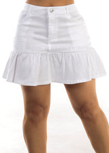 High Waist Ruffle Denim Mini Skirt White