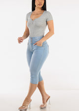 Butt Lift Super High Waist Light Denim Capris