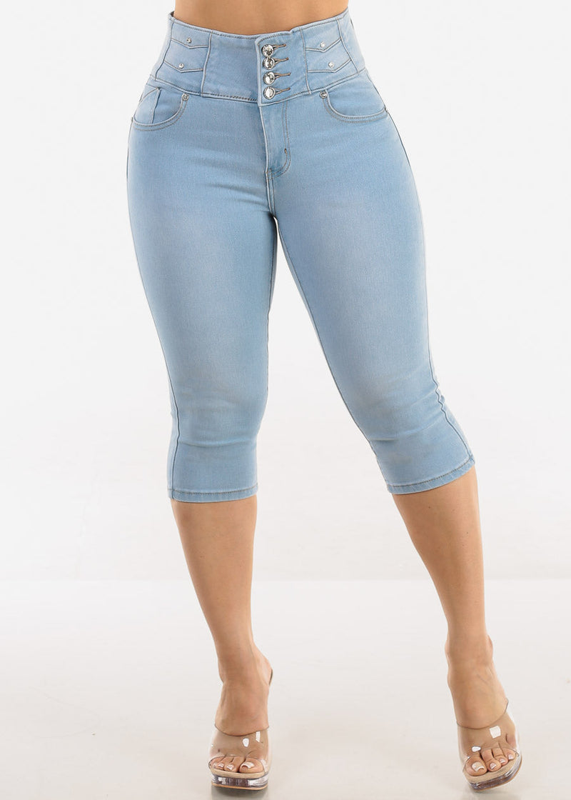 Butt Lift Super High Waist Light Denim Capris