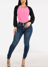 Butt Lift High Waist Dark Skinny Jeans w Back Pocket Design