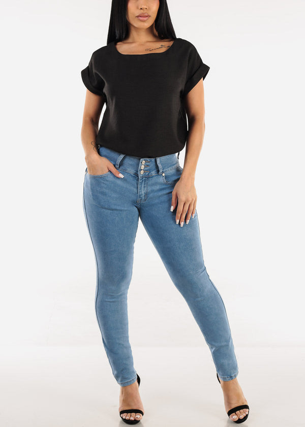 Butt Lift Mid Rise Stretch Skinny Jeans Light Acid Wash