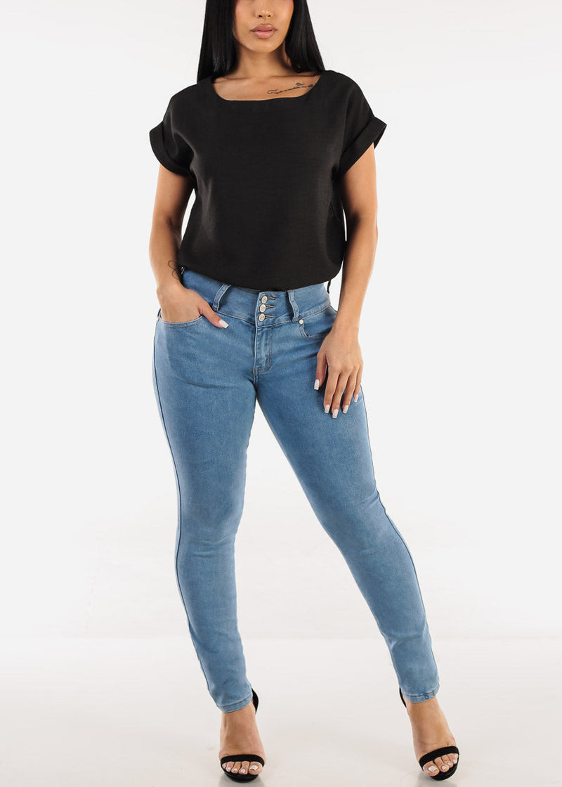 Butt Lift Mid Rise Stretch Skinny Jeans Light Acid Wash