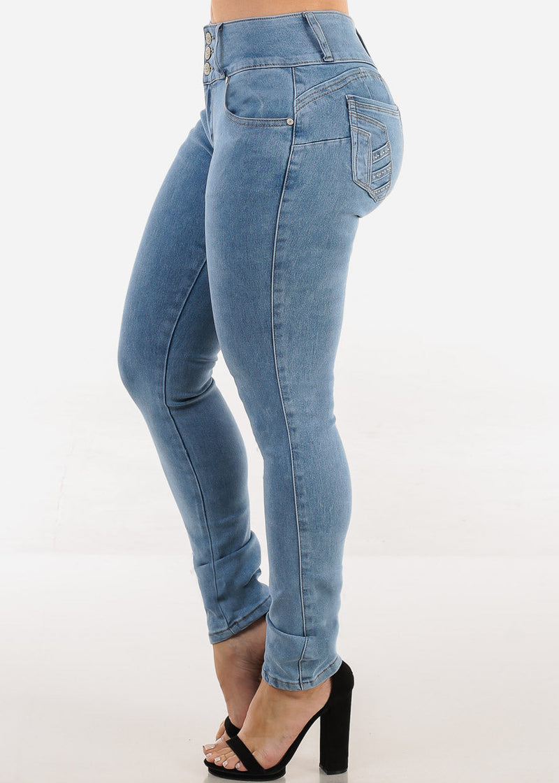 Butt Lift Mid Rise Stretch Skinny Jeans Light Acid Wash