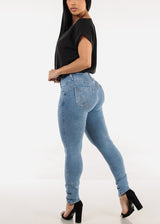 Butt Lift Mid Rise Stretch Skinny Jeans Light Acid Wash