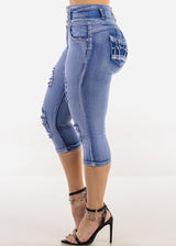 Levantacola Distressed Denim Capris Light Sand Wash