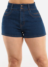 Butt Lift Sleeveless Dark Denim Short Overalls