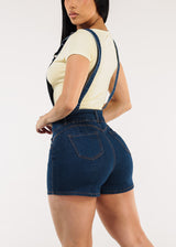 Butt Lift Sleeveless Dark Denim Short Overalls