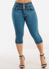 Butt Lift Super High Waist Denim Capris Teal