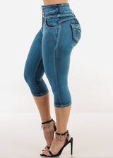 Butt Lift Super High Waist Denim Capris Teal