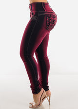 MX JEANS Levantacola Mid Rise Burgundy Skinny Jeans