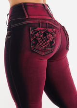 MX JEANS Levantacola Mid Rise Burgundy Skinny Jeans