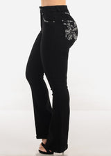 Super High Waist Black Bootcut Jeans w Back Pocket Design