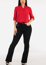Super High Waist Black Bootcut Jeans w Back Pocket Design