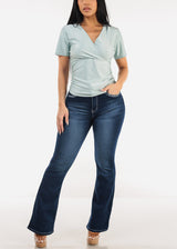 Super High Waist Stretch Dark Bootcut Jeans w Back Pocket Design