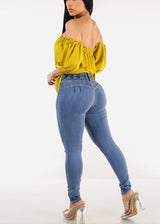 Butt Lift High Waist Distressed Skinny Jeans Blue
