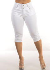 Butt Lift High Waist White Denim Capris