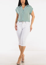 Butt Lift High Waist White Denim Capris